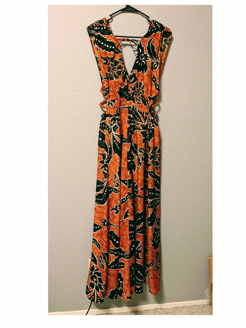 Indulge Rust and Black Floral Deep V Maxi Dress Side Cut Out Sz.XL - Picture 4 of 14